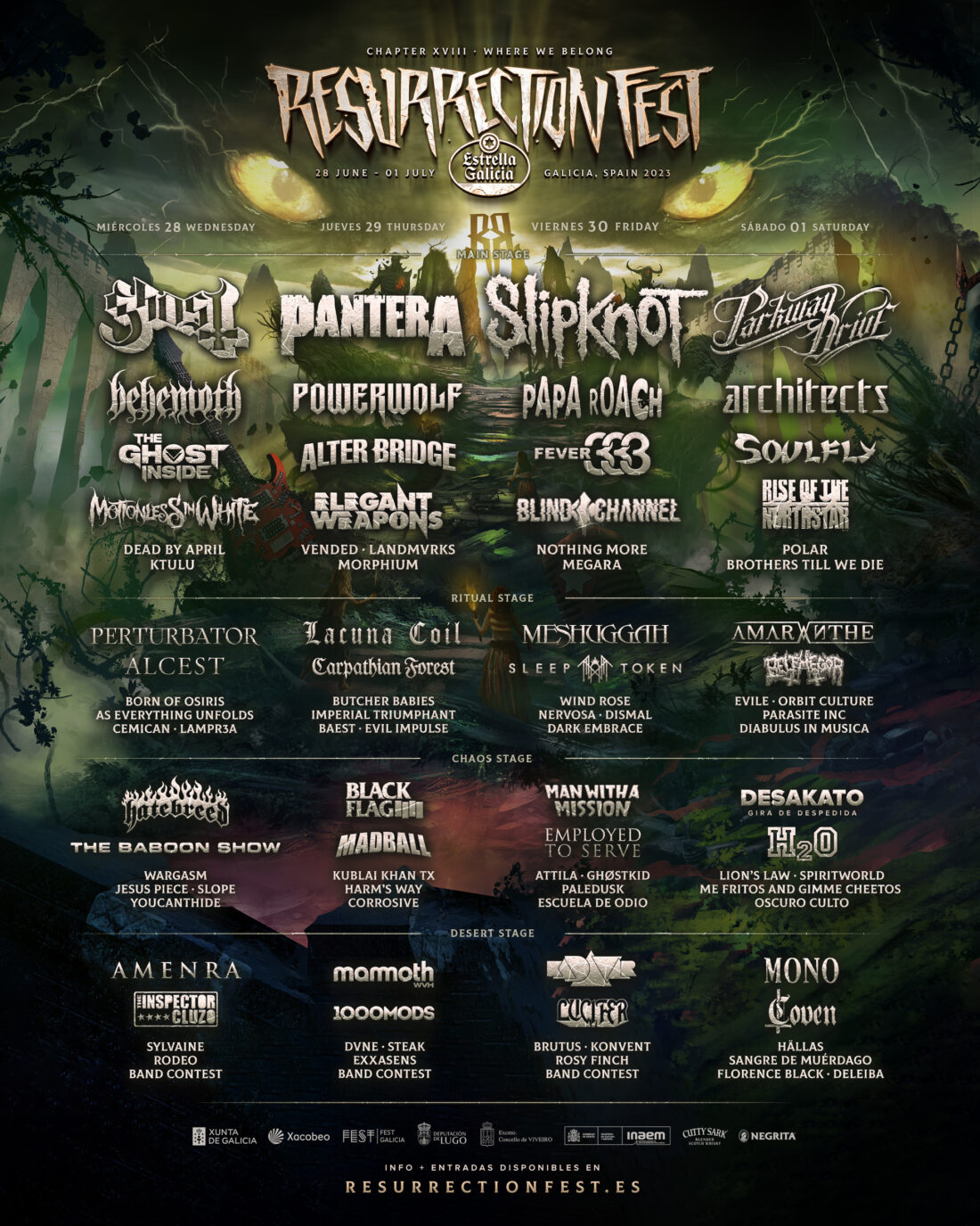 Cartel por días del Resurrection Fest Estrella Galicia 2023