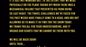 Comunicado: Korn no podrá actuar hoy debido a una avería en su avión privado